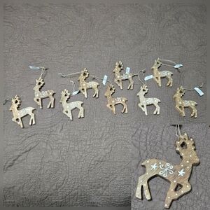 Handcrafted Christmas Reindeer Ornaments Wood Set of 9